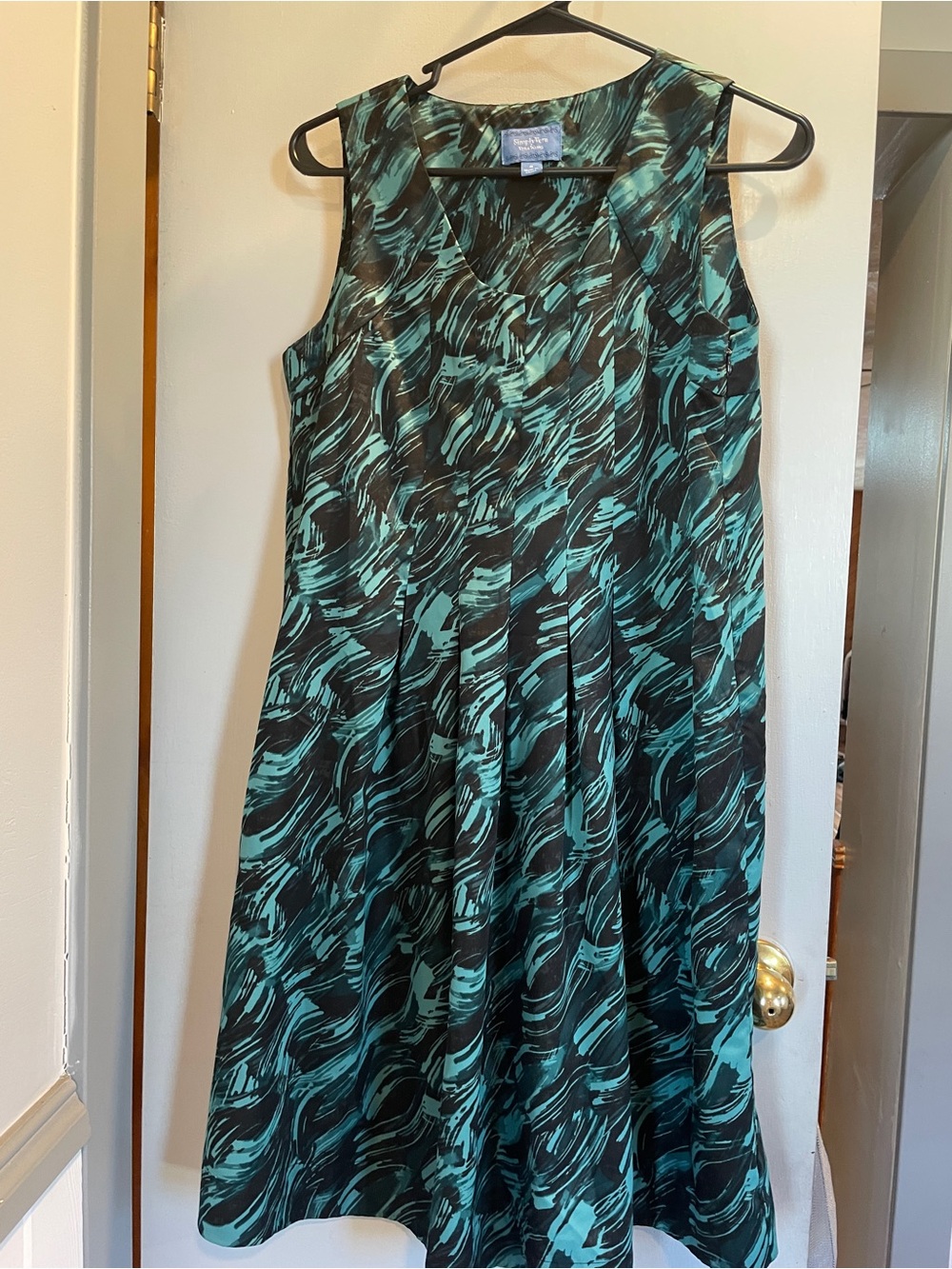 Simply Vera Vera Wang Black & Teal Abstract Midi Dress size 8